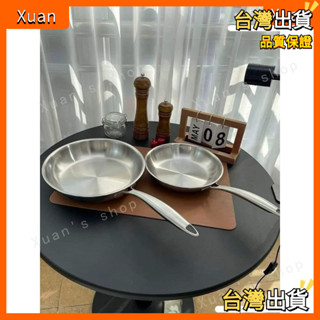 Xuan🥨德國實心不銹鋼平底鍋倫凱304不銹鋼3層厚無縫底天然不粘尺寸cm和尺寸cm