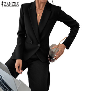 ZANZEA 女士復古商務OL西裝領雙排扣長袖純色西裝外套