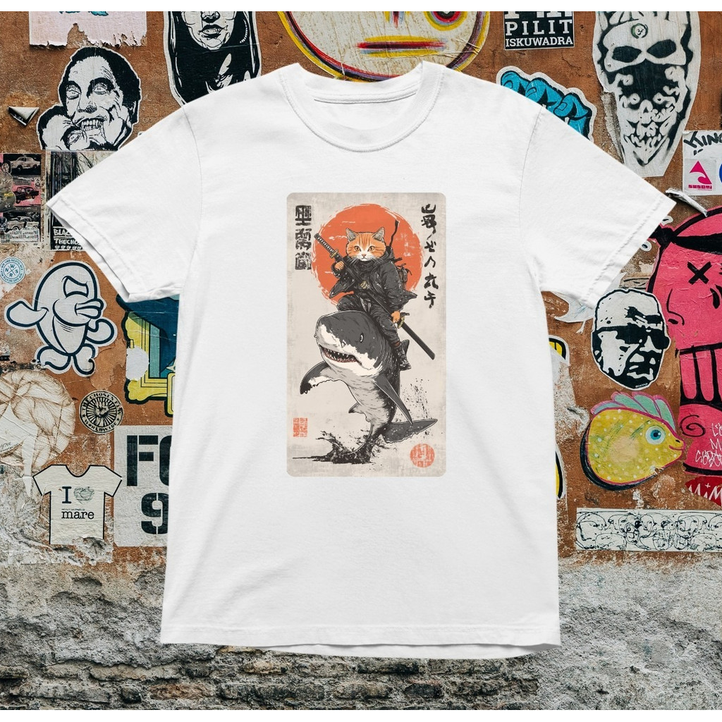 （純棉現款）武士貓T恤浮世繪風格圖案T恤武士貓藝術