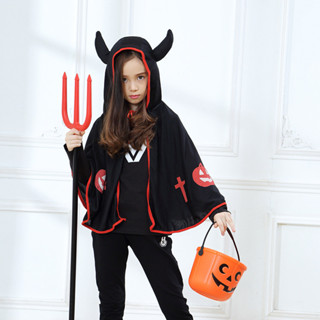 萬聖節披風 兒童化裝舞會惡魔牛角披風小惡魔鬥篷 cosplay女巫裝扮服裝