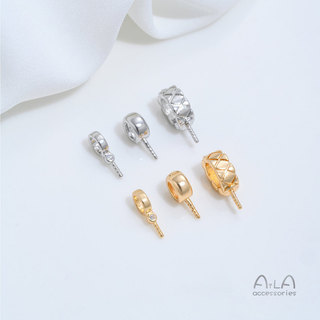 宏雲Hongyun-Ala-銅鍍14K包金鑲鋯圓形菱格紋吊墜珍珠空託手工diy手項鍊串珍珠配件