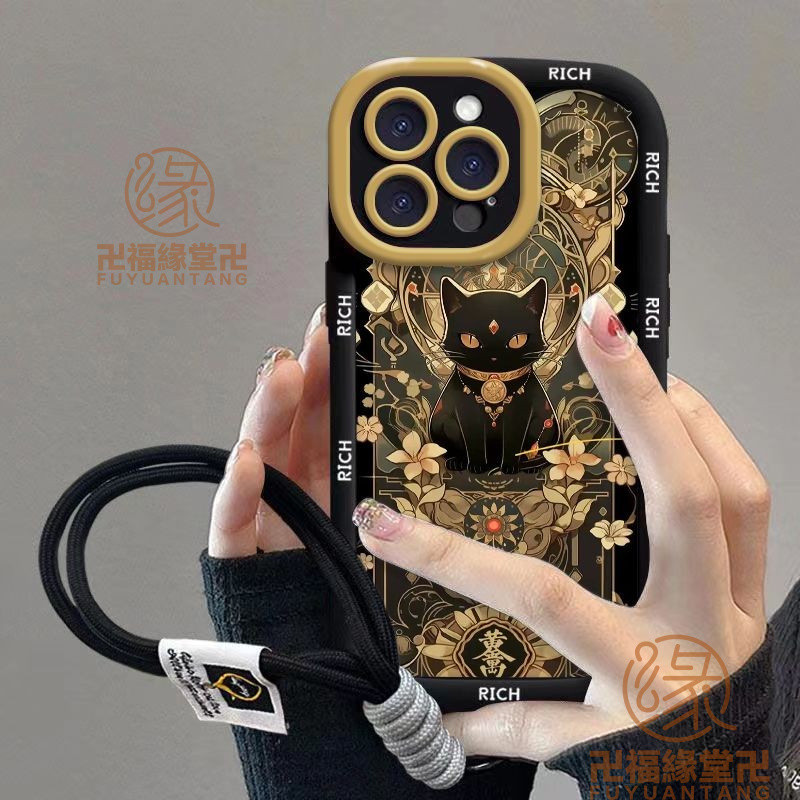 🙏🏻結緣小物🙏🏻發財手機殼 招財手機殼 招財黑貓iPhone蘋果x手機殻16promax全包14情侶15硅膠11