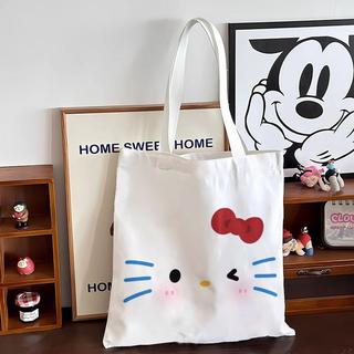 【桃園出貨🔥】Hello Kitty 帆布包 新款大號大容量設計 單肩手提兩用 適合大學生上課休閒使用 單肩手提帆布包
