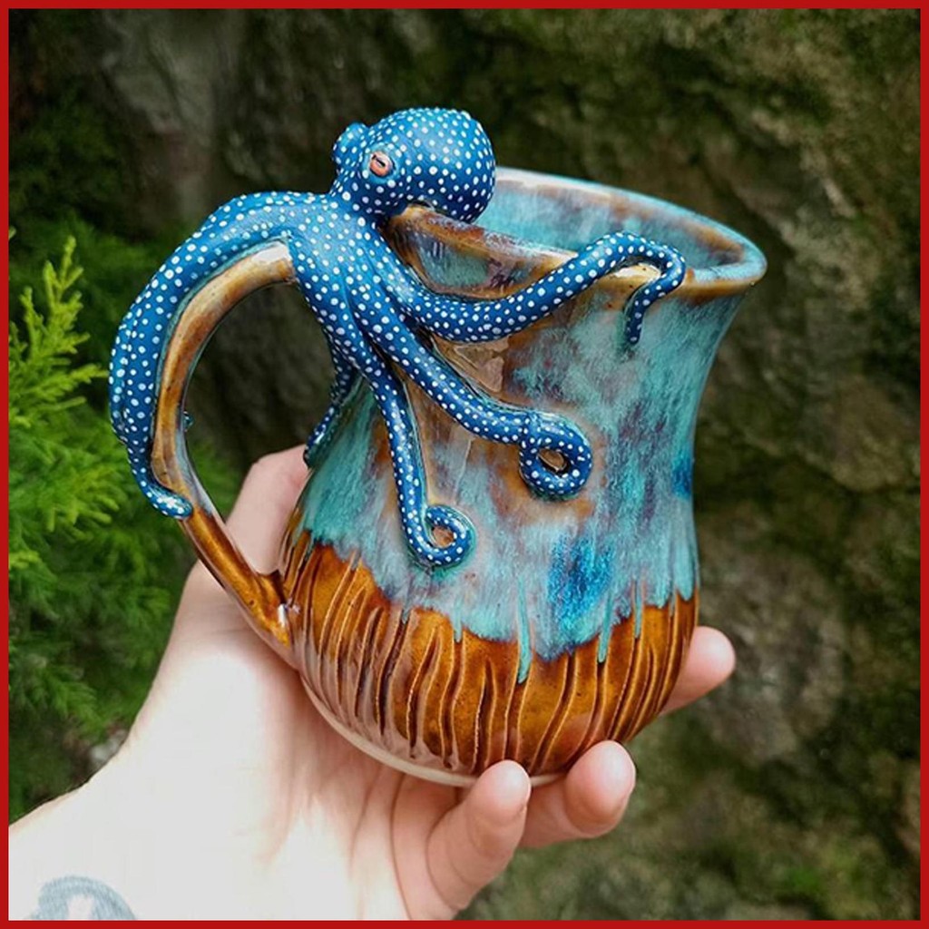 章魚牛奶杯 3D 飲水杯配章魚觸手手柄 414ml 新奇海洋主題咖啡美食飲品