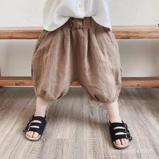 兒童夏季棉麻五分褲新款男寶寶休閒時尚燈籠褲女孩洋氣南瓜褲 兒童褲子 兒童短褲 兒童休閒褲 五分褲