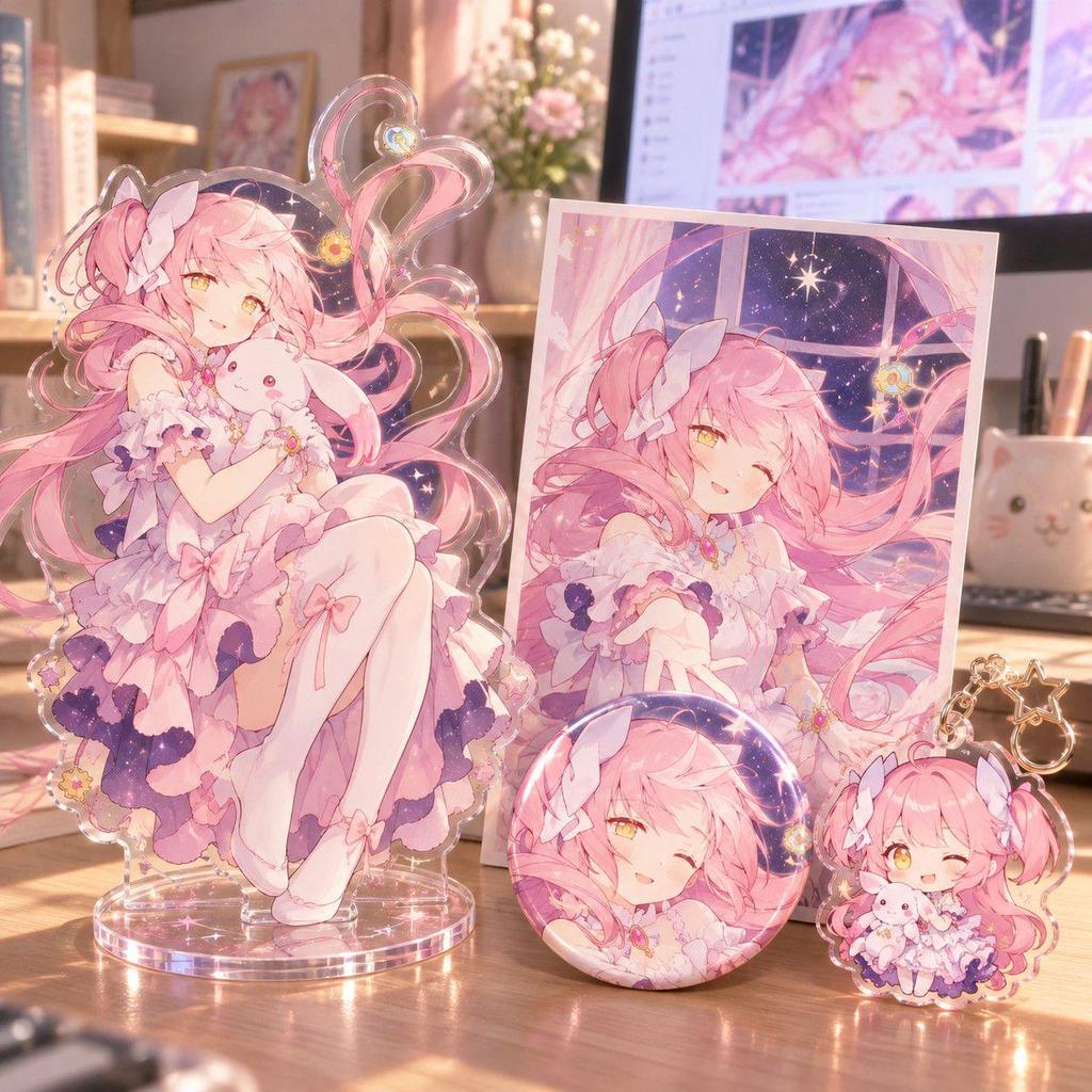 《魔法少女小圓》鹿目圓 曉美焰 美樹沙耶香 巴麻美 15cm同人二創魔法少女小圓鹿目圓立牌徽章明信片痛包裝飾禮物