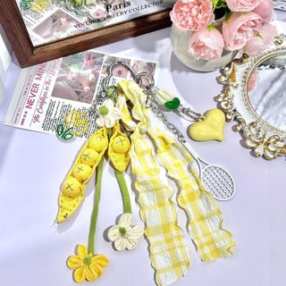 diy多巴胺花朵鑰匙扣網球拍彩色馬卡龍色格子飄帶包掛miu系包掛