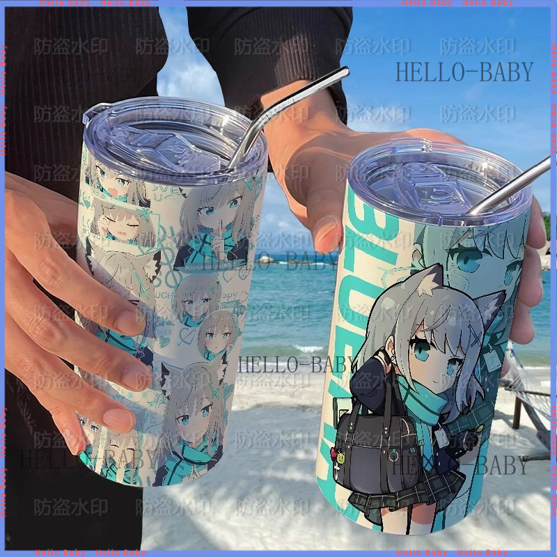 【卡通保溫杯】蔚藍檔案砂狼白子動漫咖啡杯吸管隨手杯ins高顔值304不銹鋼保溫杯