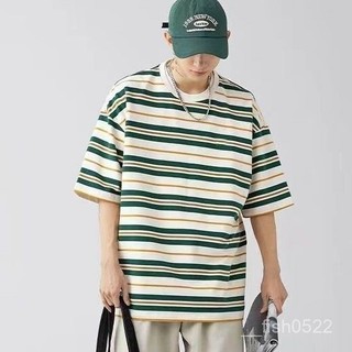 🔥川崎先生🔥圓領T恤條紋T恤2024新款夏季男生百搭圓領短袖潮流休閒寬鬆顯瘦上衣運動短袖上衣 短袖男 夏季 BEEP
