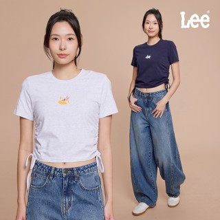 Lee 下擺抽繩短版短T 女 深藍 灰白 LB602079
