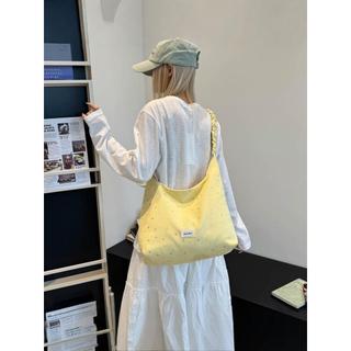 🍎Meow妙選🍎 韓系星星刺繡單肩托特包女 大容量 百搭通勤帆布包 側背包 郵差包 斜背包 肩背包 斜跨包