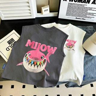 Mimo⭐夏季卡通鯊魚印花兒童無袖背心百搭帥氣上衣中國風