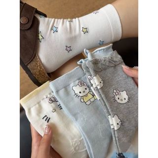 💝~早秋款襪子女中筒襪可愛卡通hello Kitty日系ins學生雙層百搭長襪 ....