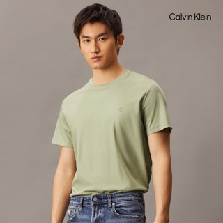 【Calvin Klein】 CK Monogram 壓花標誌修身 T 恤 綠色