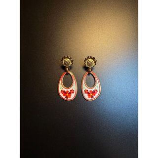 Vintage古著 Crimson Oval紅色花朵鈦鋼耳釘 耳環 耳飾