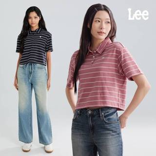Lee 橫條紋短袖POLO衫 女 粉紅 深藍 LB603003