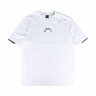 BOSS 純棉膠囊系列印花白字LOGO網球設計圓領短袖T恤(男款/白)
