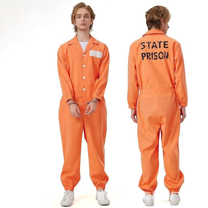 台灣出貨 萬聖節cos囚犯服裝扮演服犯人服監獄制服囚犯套裝橙色連體囚犯服 角色扮演服 萬聖節服裝 演出服WS