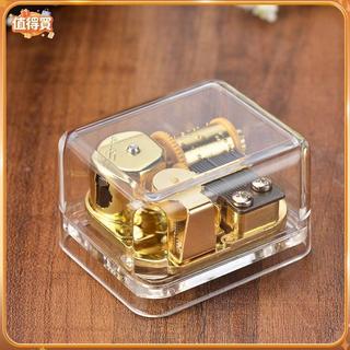 台現🛒 鍍金發條機芯音樂盒 壓克力八音盒 小方盒音樂盒 創意居家擺飾 節日送禮音樂盒 桌面裝飾品 生日節慶交換禮物