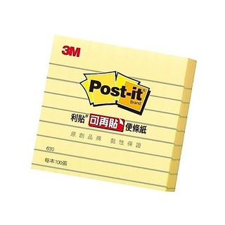 3M 狠粘利貼便條紙 便利貼 640S-1 橫格 黃色 98.4*98.4mm 【金玉堂文具】