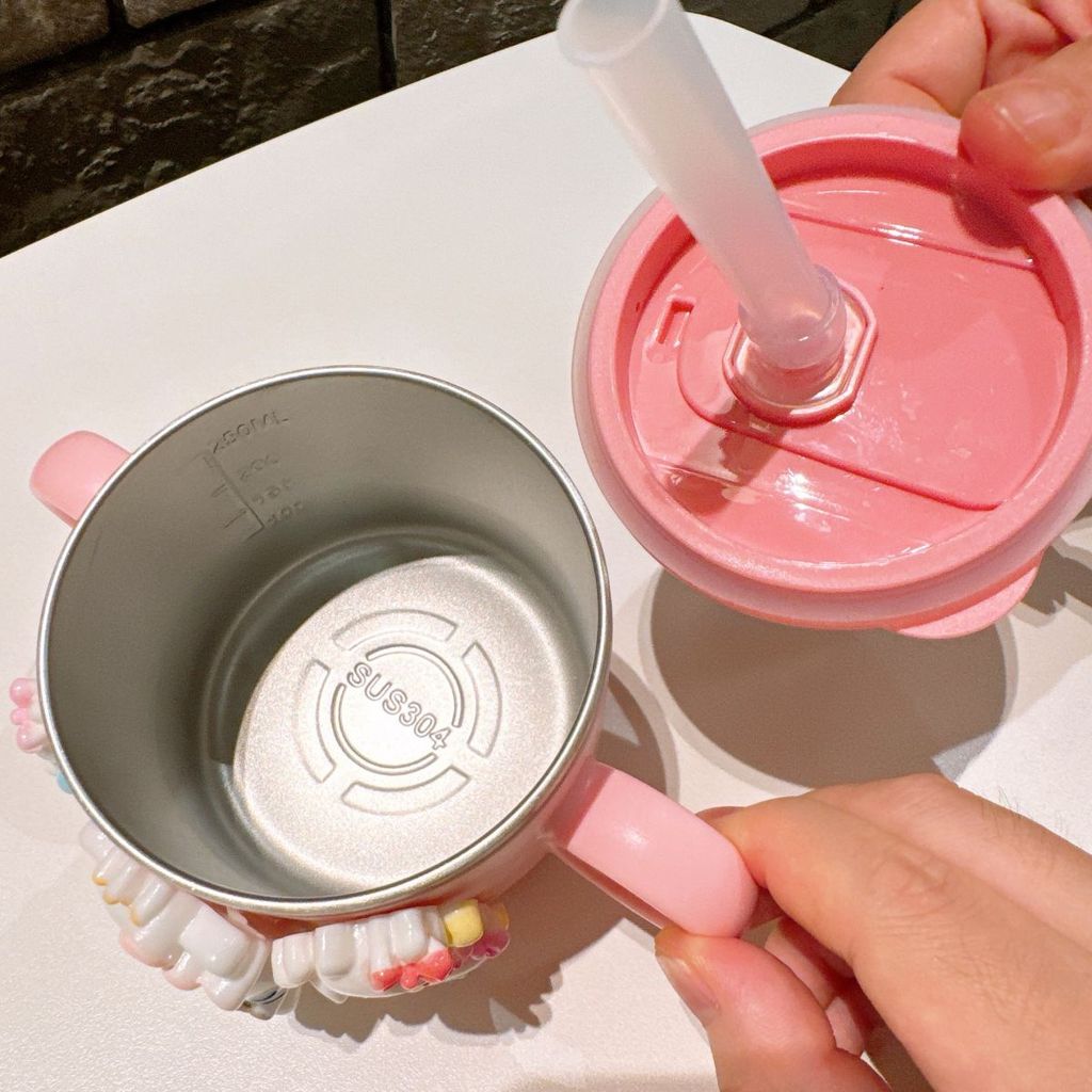 Eggy Party 兒童吸管杯 304 不銹鋼雙把帶蓋卡通嬰兒 280ml