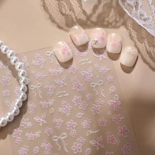 Atelier Nails 甲藝工坊｜櫻花戀歌立體仙氣櫻花粉色浮雕美甲新款貼紙防水蝴蝶結貼花指甲飾