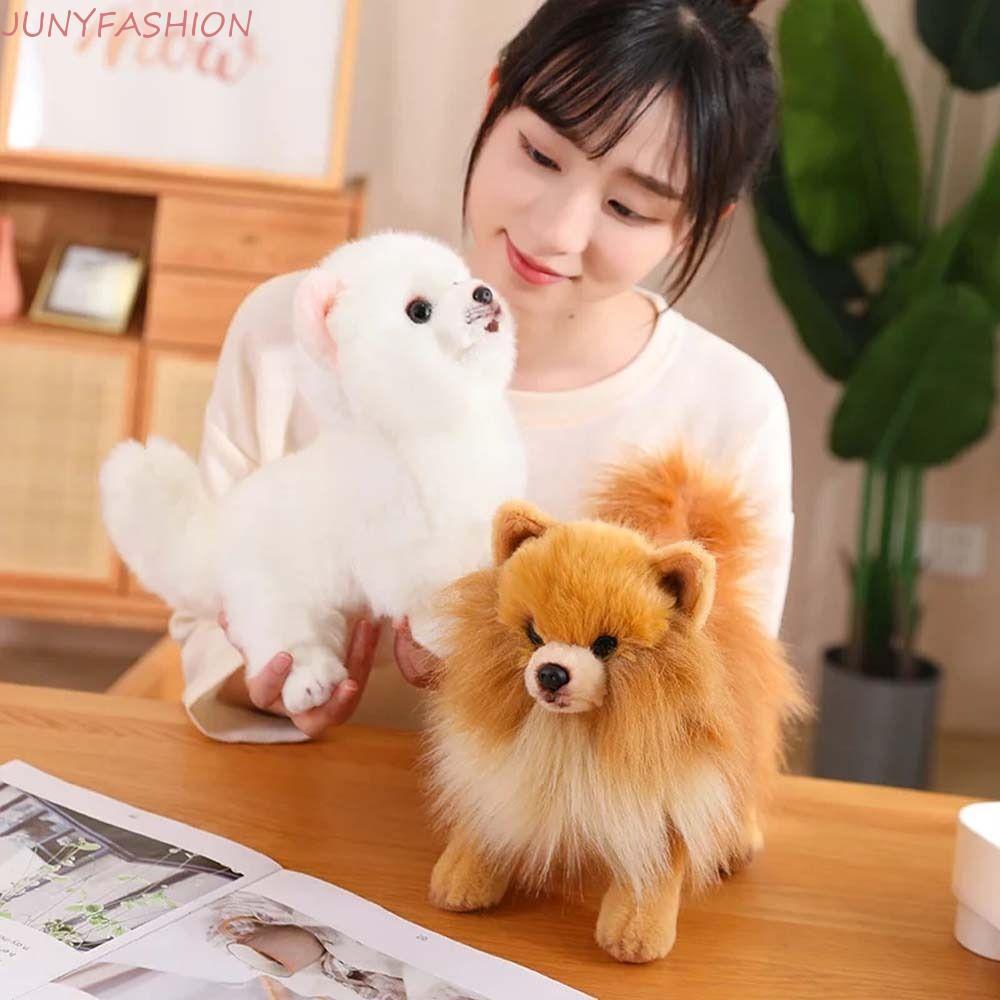 JUNYFASHION 博美犬毛絨玩具,站立現實生活仿真博美犬,嬰兒學步毛絨動物家居裝飾蓬鬆填充小狗娃娃兒童玩具