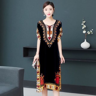 ♞Xifei Bohemian Printed Cotton Silk Mid-length Skirt For Sum