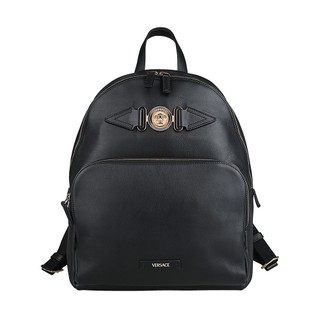 VERSACE BIGGIE經典美杜莎LOGO小牛皮搭金色金屬配件拉鍊後背包(黑)