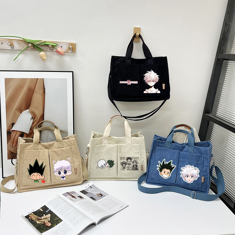 Anime Hunter x Hunter Bag 可愛燈芯絨托特包大容量休閒斜挎手提包