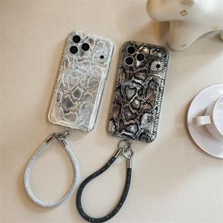 鼓包雙層黑白蛇皮紋+掛繩適用16promax手機殼iPhone17蘋果15/14