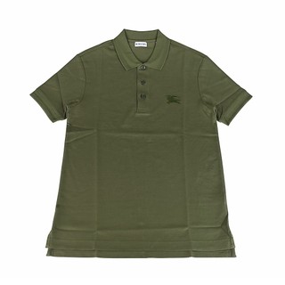 BURBERRY 純棉刺繡綠色LOGO3鈕釦領口短袖POLO衫(男款/橄欖綠)