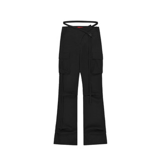 BOHEMSEO HEMLINE TUCK CARGO PANTS 喇叭長褲 黑色