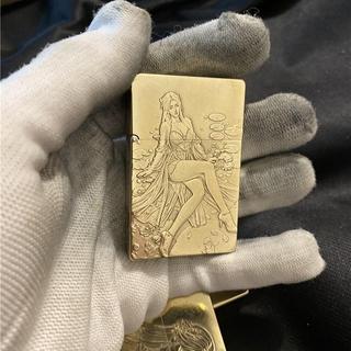 【熱門推薦】老式砂輪煤油防風打火機雙面浮雕黃銅一體小重甲美女蓮花仙子6代