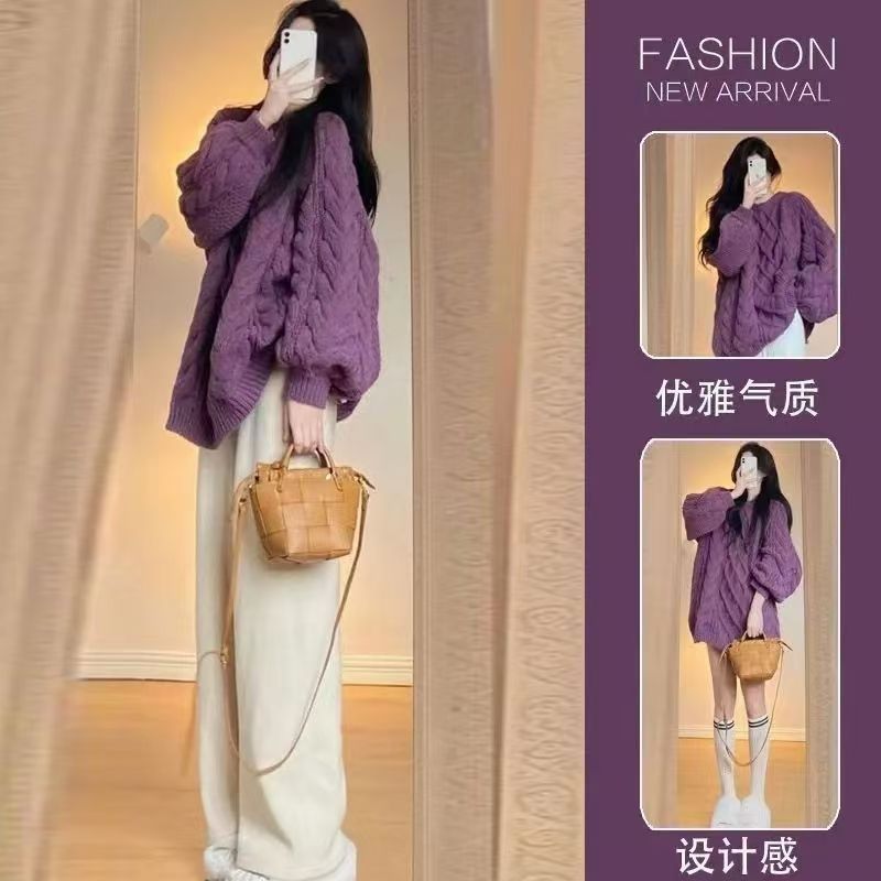 秋冬溫柔韓系穿搭女裝新款減齡小香風甜美毛衣慵懶闊腿褲兩件套裝冬天女裝森林系女裝女裝設計款女裝慵懶風女裝冬季女裝