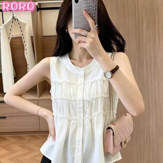 RORO🔸大碼夏季背心 法式木耳邊無袖襯衫女夏季新款韓系減齡娃娃衫寬鬆顯瘦百搭上衣
