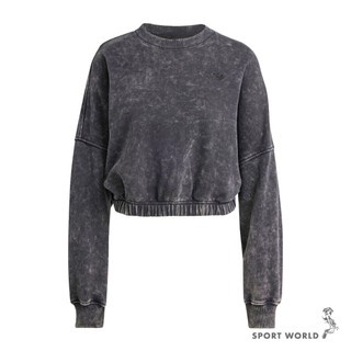 Adidas 短版長袖上衣 女裝 水洗 仿舊 黑灰【運動世界】IW5756