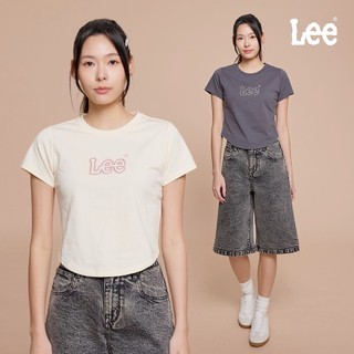 Lee 雙線LOGO短版短T 女 炭灰 卡其 LB602075