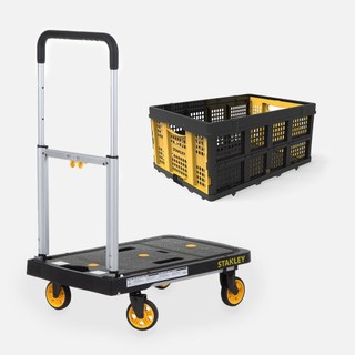 (組合) STANLEY四輪折疊平板手推車120公斤+折疊置物籃25kg
