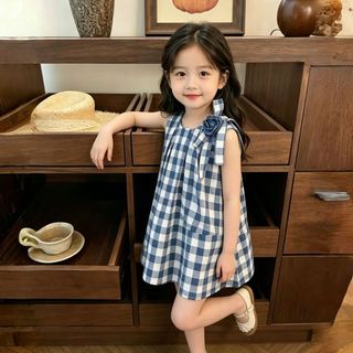 Mimo⭐女童夏季兒童格子背心連衣裙寶寶夏裝無袖格子裙子