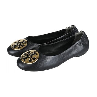 TORY BURCH 納帕皮革CLAIRE系列金屬LOGO芭蕾平底鞋(黑)