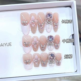 🌈潮虹爆款💕💕奈姿 手工穿戴甲花漾僊子純手繪花瓣法式貓眼款鋯石氣質美甲貼片 SETE
