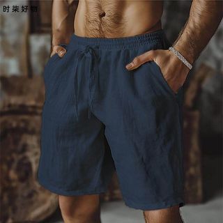 【臺灣出貨 免運】Cotton and linen shorts with drawstring, elastic wa