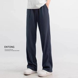 【新品熱賣】Entong深藍色休閒直筒褲運動褲男生衛褲美式垂墜感寬鬆熱銷款長褲子