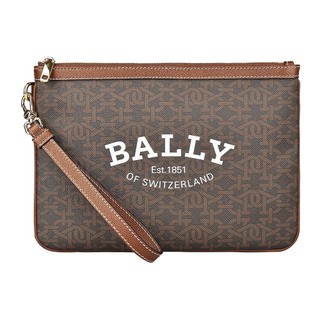 BALLY CERTHE 白字LOGO B字印花TPU拉鍊手拿包(棕)