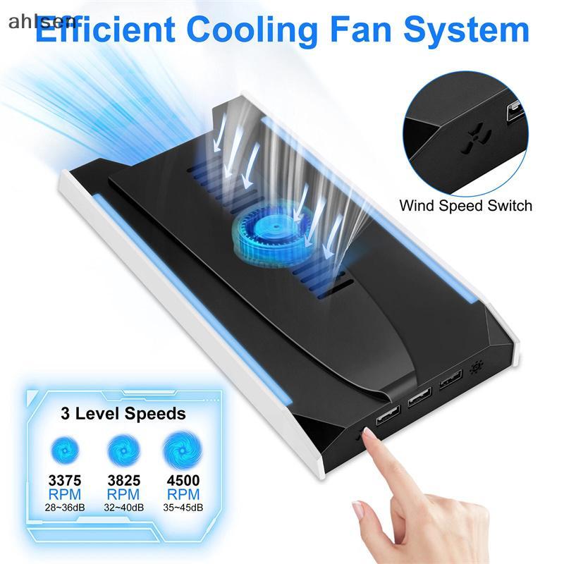 Ahlsen 適用於 PS5 Slim/PS5 Pro 垂直冷卻支架底座 RGB VR 耳機控制器充電器底座,帶 3 速