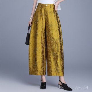 *七月* 免運 女夏新中式長褲 夏新款新中式印花彎刀燈籠褲女夏新款女士褲子小個子闊腿 KOYC