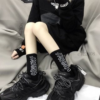 臺灣出貨襪子女夏季歐美ins風男女情侶中筒襪英文字母百搭街頭純棉長襪子 N X