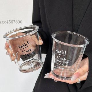 臺灣出貨ins水杯咖啡杯字母印花玻璃杯法式果汁家用美式水杯牛奶早餐杯子