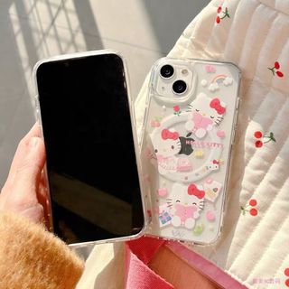 台現 手機殼 防摔殼 卡通可愛kitty貓帶磁吸支架hello適用14手機殼情侶iPhone13P